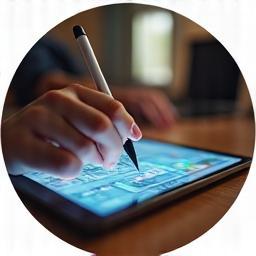 Person creating digital content on a tablet, representing content creation