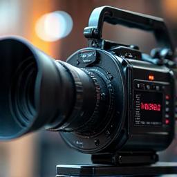 Film camera on set, representing film production