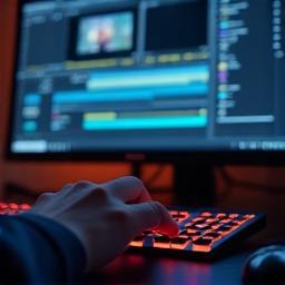 Video editor working on a timeline, representing video production